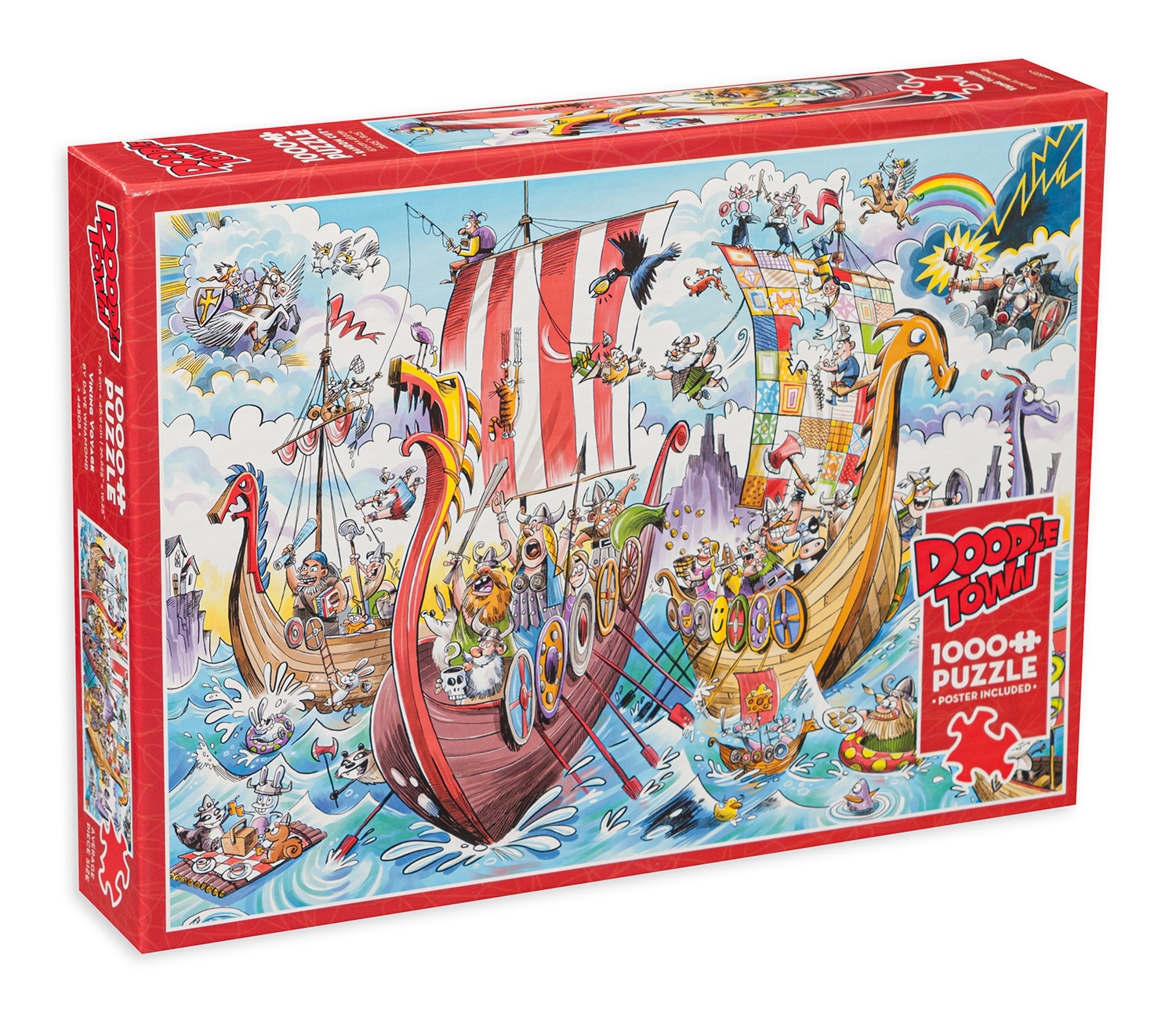 Puzzle Cobble Hill din 1000 de piese - DoodleTown: călătoria vikingilor