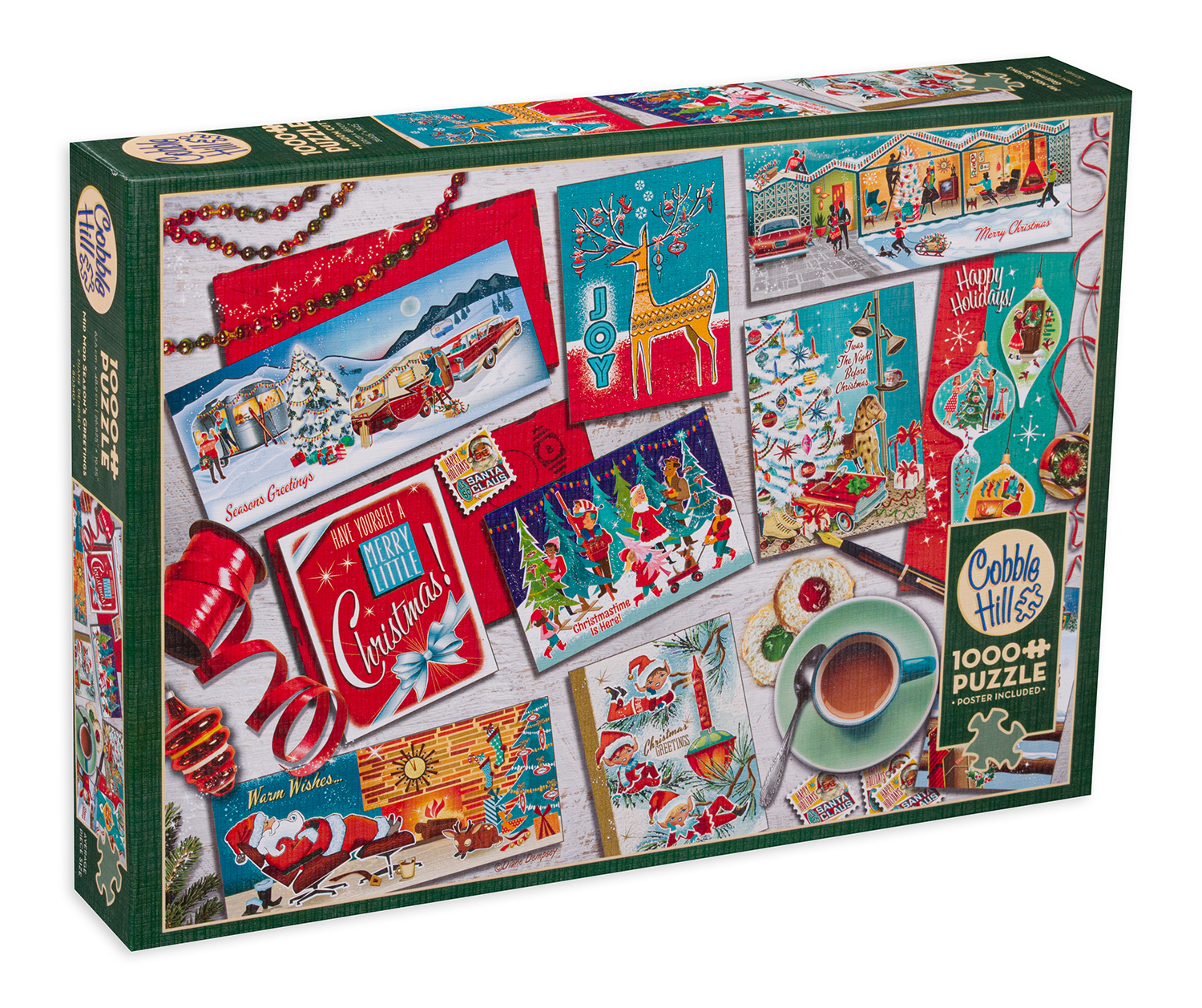 Puzzle Cobble Hill din 1000 de piese - Felicitări de Crăciun