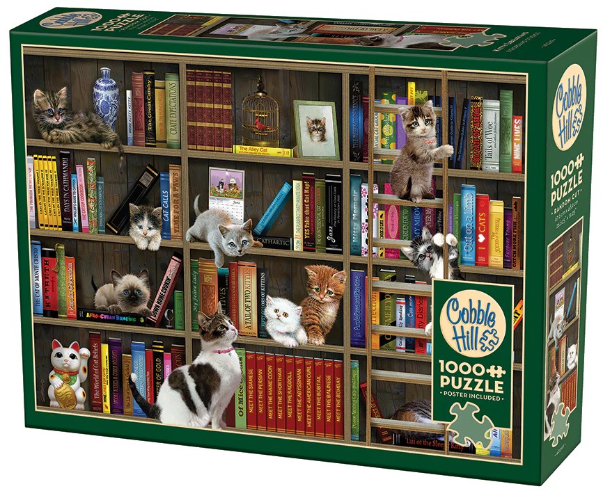 Puzzle Cobble Hill din 1000 de piese - Pisicuțe bibliotecare