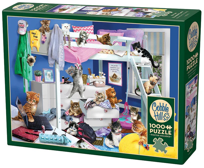 Puzzle Cobble Hill din 1000 piese - Petrecere în pijamale cu pisici
