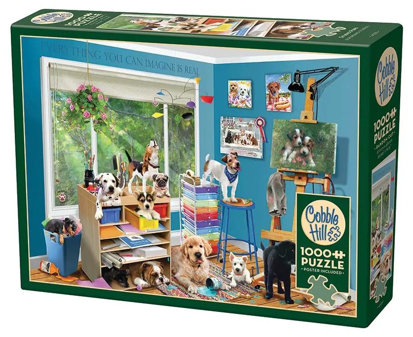 Puzzle Cobble Hill din 1000 de piese - Cățeluși în studio