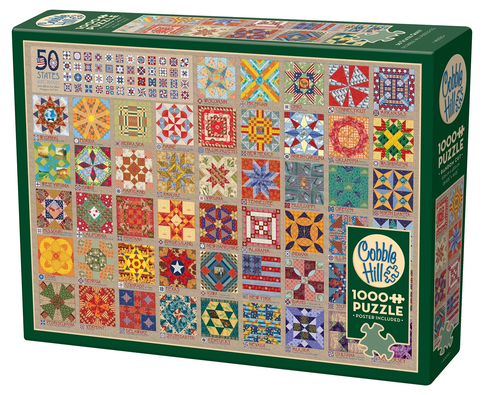 Puzzle Cobble Hill din 1000 de piese - Patchwork cu cele 50 de state