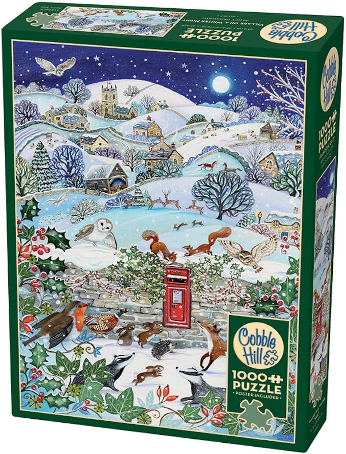 Puzzle Cobble Hill din 1000 de piese - Sat într-o noapte de iarnă