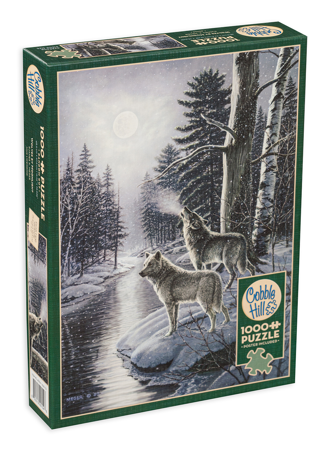 Puzzle Cobble Hill din 1000 de piese - Lupi la lumina lunii, James Meger