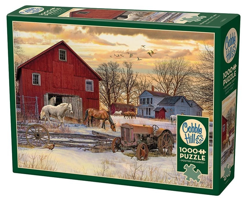 Puzzle Cobble Hill din 1000 piese -Iarna la fermă