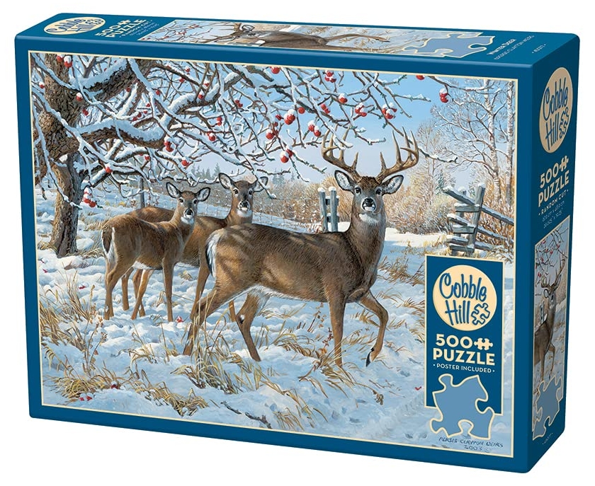 Puzzle Cobble Hill din 500 de piese - Căprioare în zăpadă