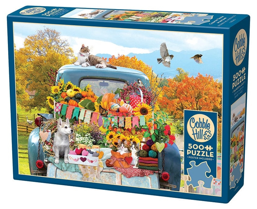 Puzzle Cobble Hill din 500 de piese - Poveste de toamnă pe roți