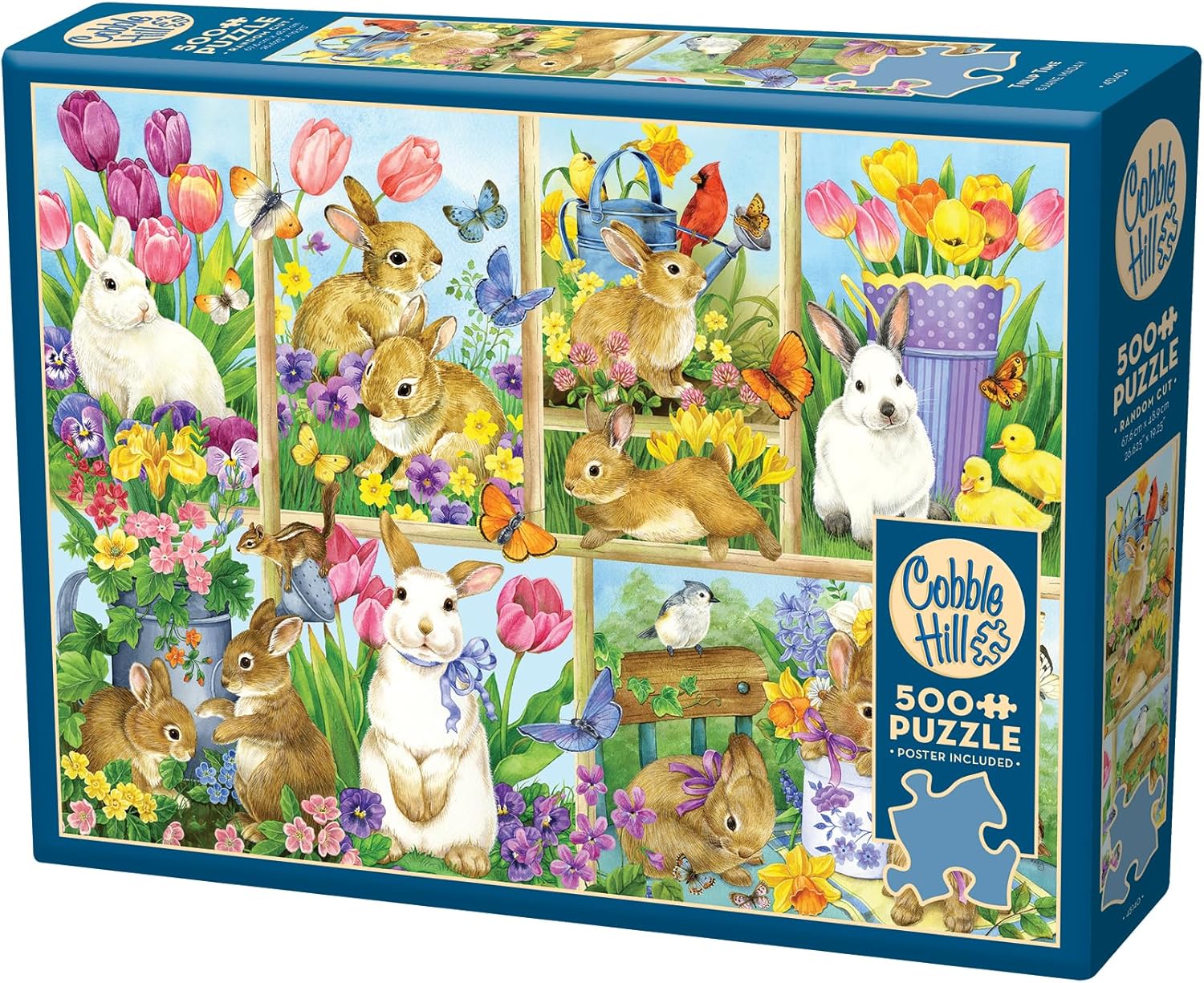 Puzzle Cobble Hill din 500 de piese - Iepurași printre lalele