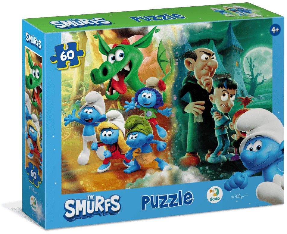 Puzzle DoDo din  60 piese -Ștrumfii și Dragonul