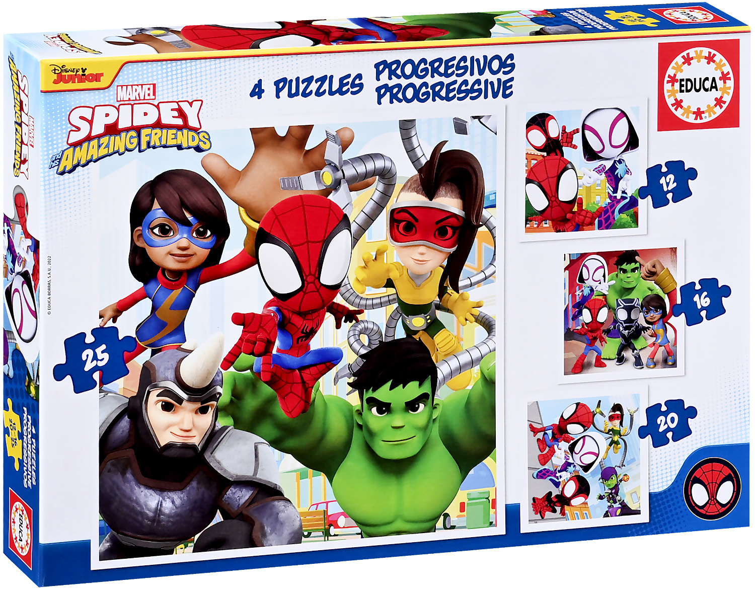 Puzzle Educa 4 in 1 - Omul Paianjen si prietenii sai