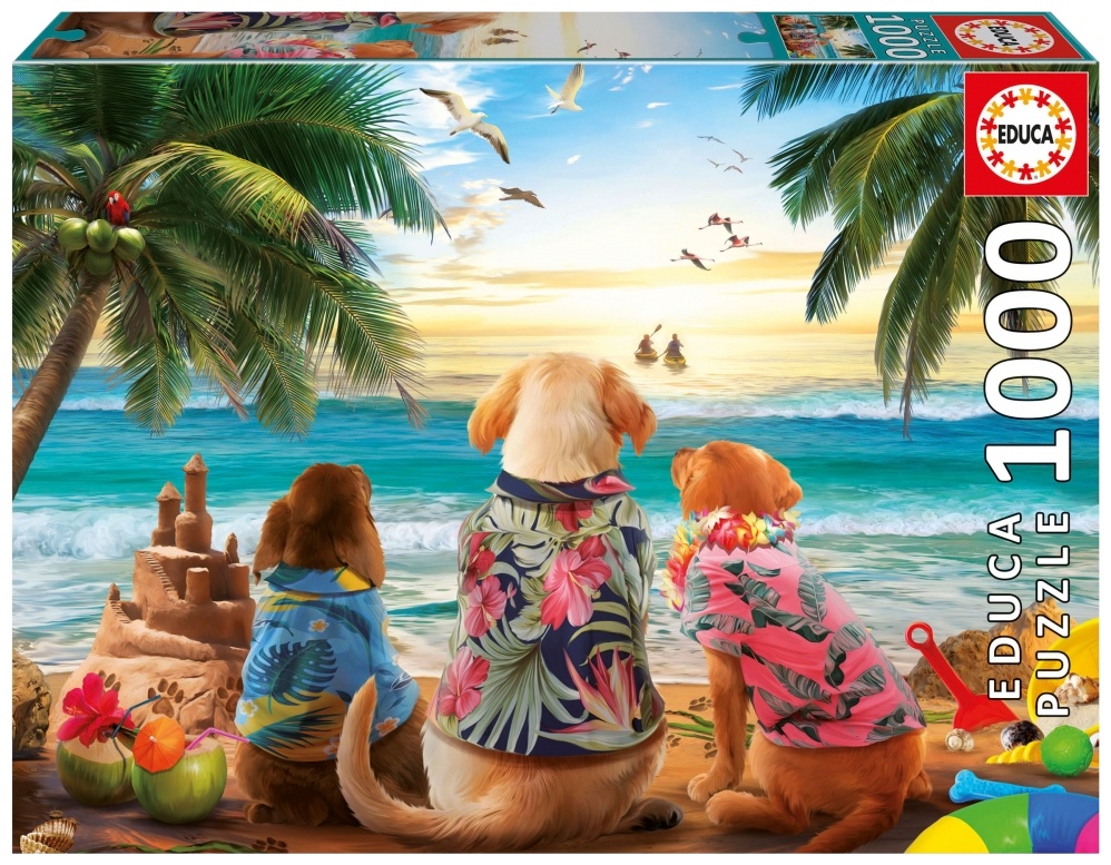 Puzzle Educa din 1000 piese - Câini pe plajă