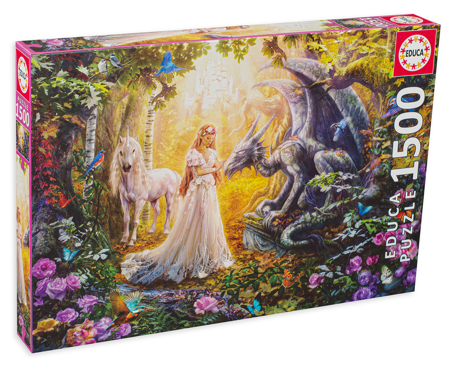 Puzzle Educa din 1500 de piese - Dragon, printesa si unicorn