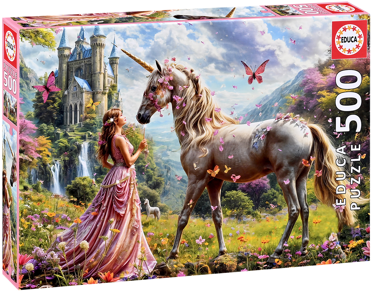 Puzzle Educa din 500 piese - Zâne, unicorni și fluturi