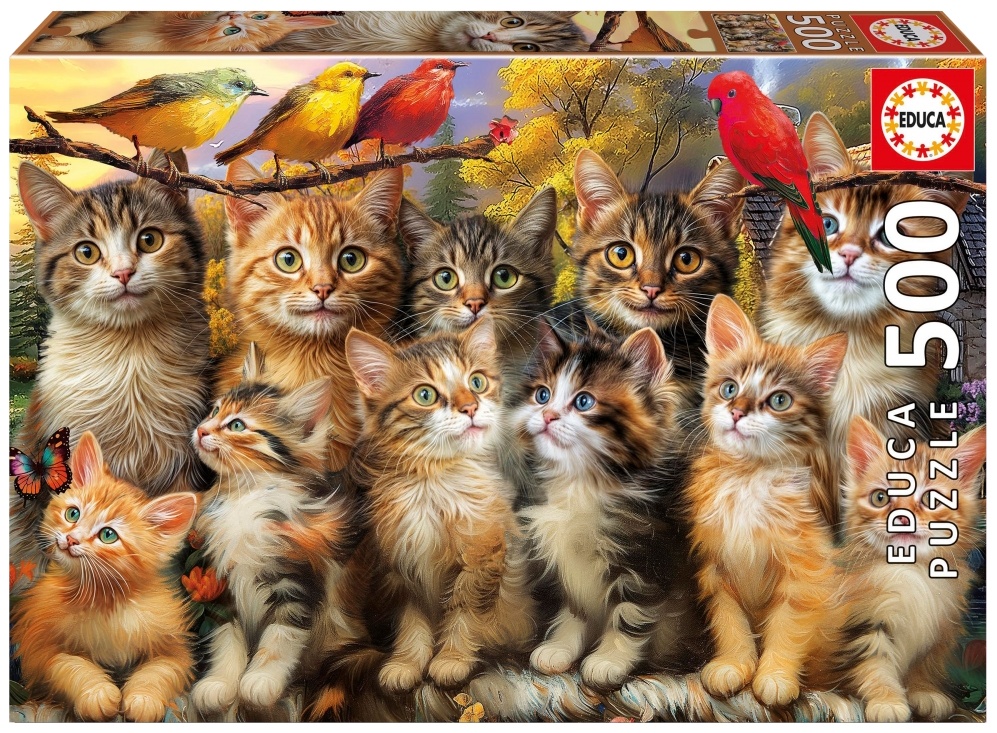 Puzzle Educa din 500 piese - Pisicuțe și păsări
