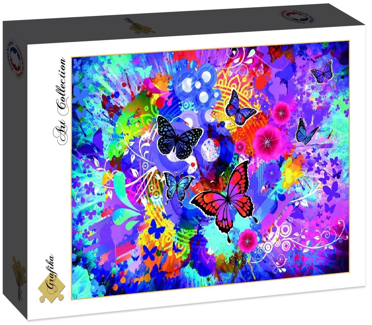 Puzzle Grafika din 1500 de piese - Flori și fluturi colorați