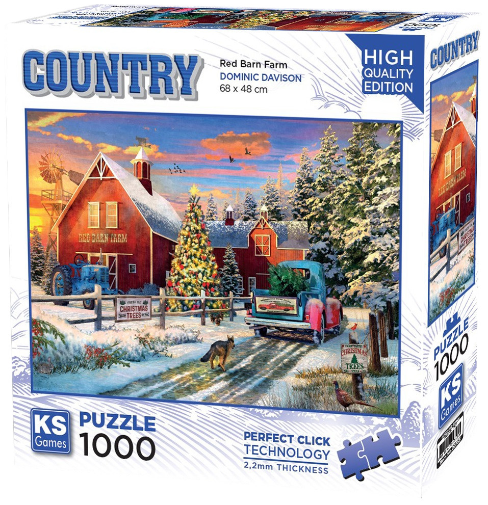Puzzle  KS Games din  1000 piese- Fermă cu hambar roșu