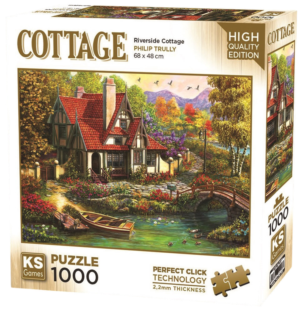 Puzzle KS Games din 1000 piese - Casă lângă râu