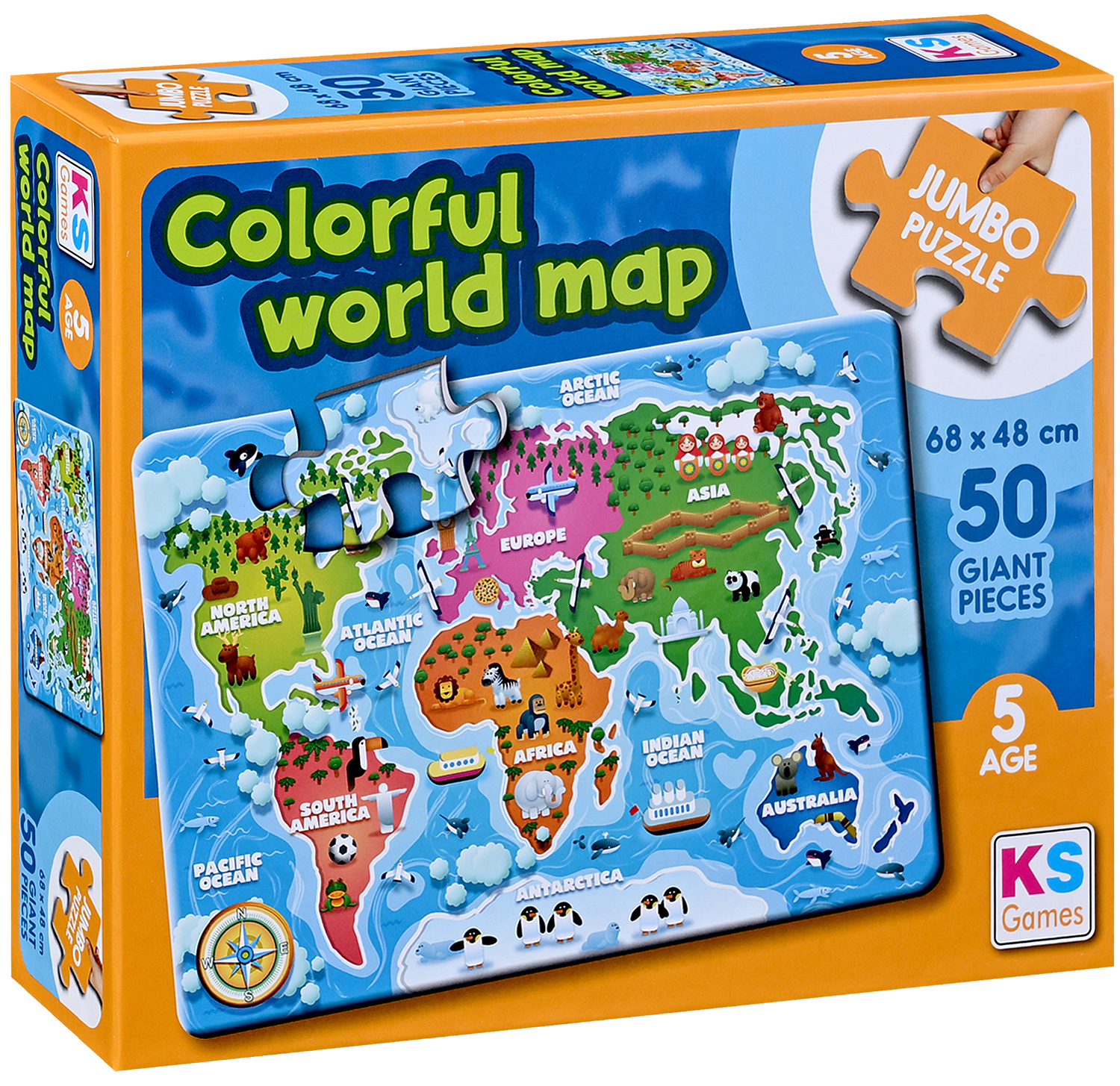 Puzzle KS Games din 50 XXL piese- Harta colorată a lumii