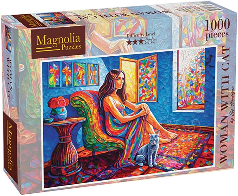 Puzzle Magnolia din 1000 piese - Femeie cu pisică