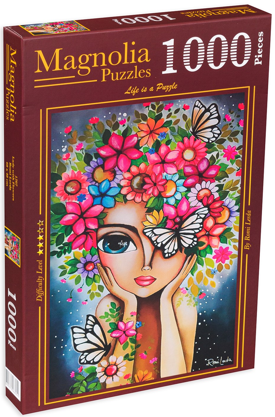Puzzle Magnolia din 1000 de piese - Femeie cu flori