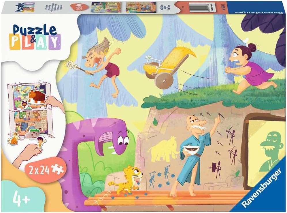 Joc de masă puzzle Ravensburger din 2 х 24 piese - Oamenii cavernelor