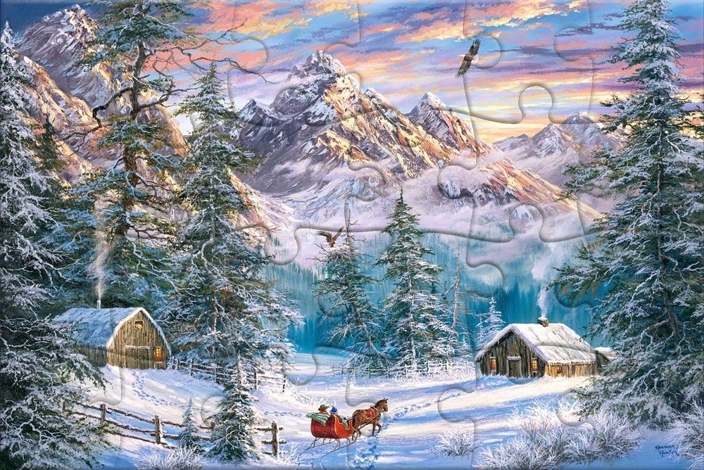 Puzzle-carte poștală Castorland din 24 piese - Crăciun la munte