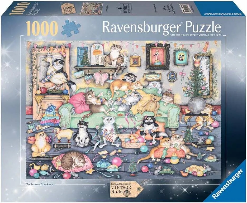 Puzzle Ravensburger din   1000 piese - Crazy Cats: Distrugătorii de Crăciun