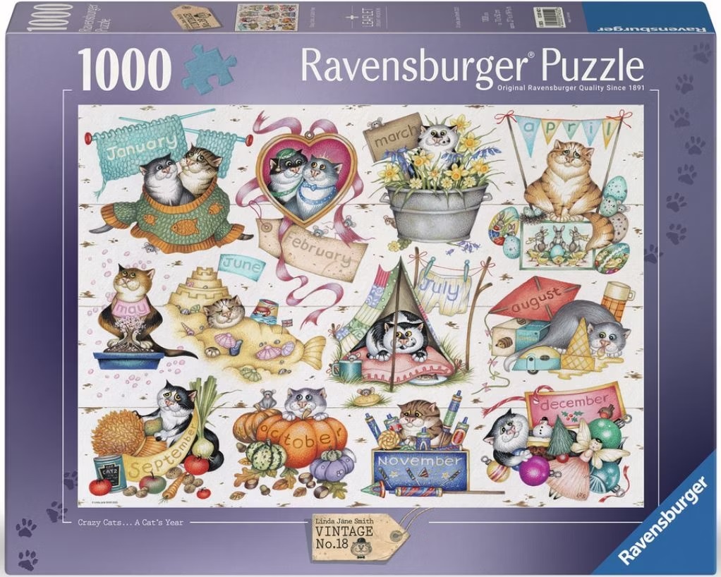 Puzzle Ravensburger din 1000 piese - Crazy Cats: Calendarul pisicilor