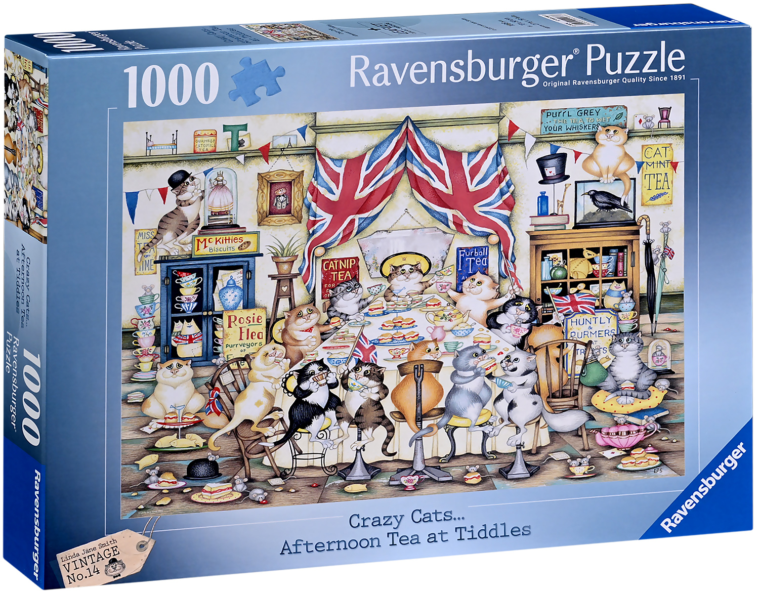 Puzzle Ravensburger din 1000 piese - Crazy Cats: Ceai de după-amiază la Tiddles
