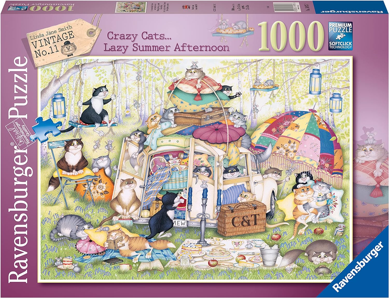 Puzzle Ravensburger din 1000 de piese - Pisicile nebune: După-amiaza leneșă de vară