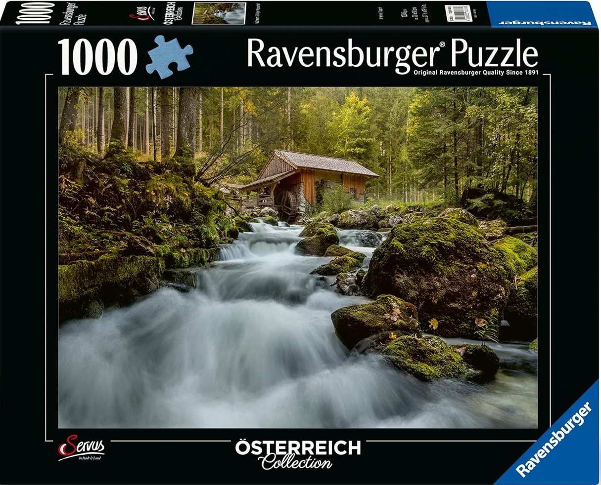 Puzzle Ravensburger din 1000 de bucăți  - Moara de lângă cascadă