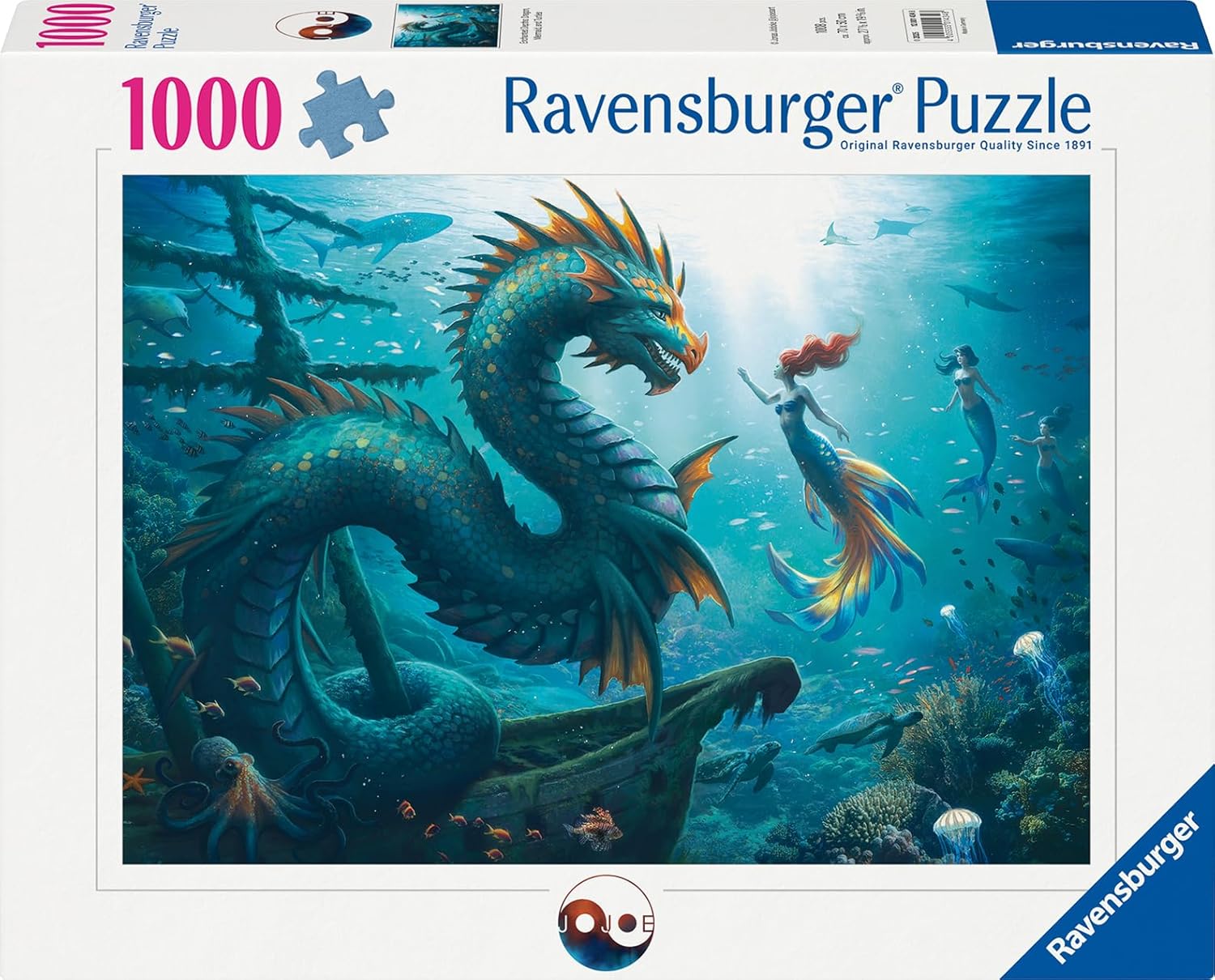 Puzzle Ravensburger din 1000 piese - Adâncimi magice: Dragon, sirenă și țestoasele