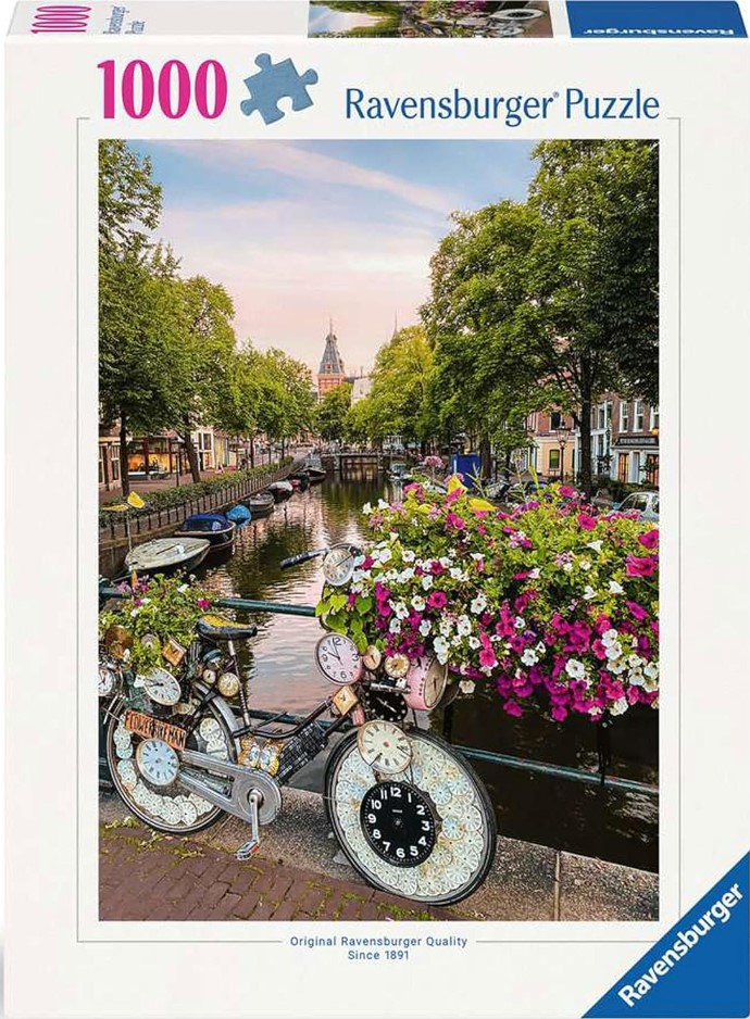 Puzzle Ravensburger din 1000 piese - Bicicletă și flori în Amsterdam