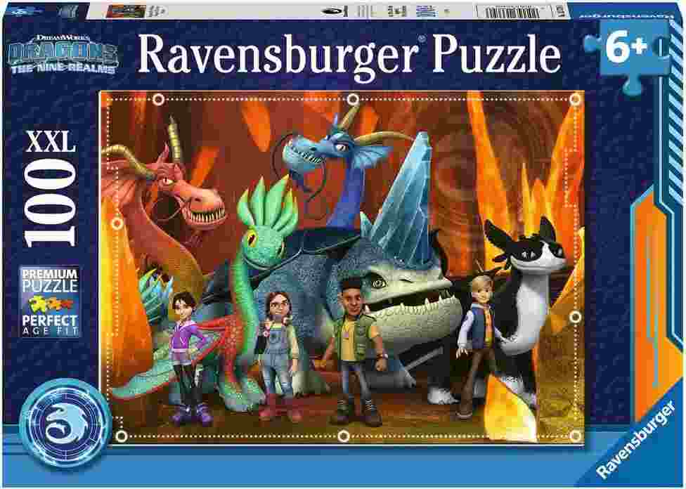 Puzzle Ravensburger din 100 XXL piese - Dragoni: Cele Nouă Tărâmuri