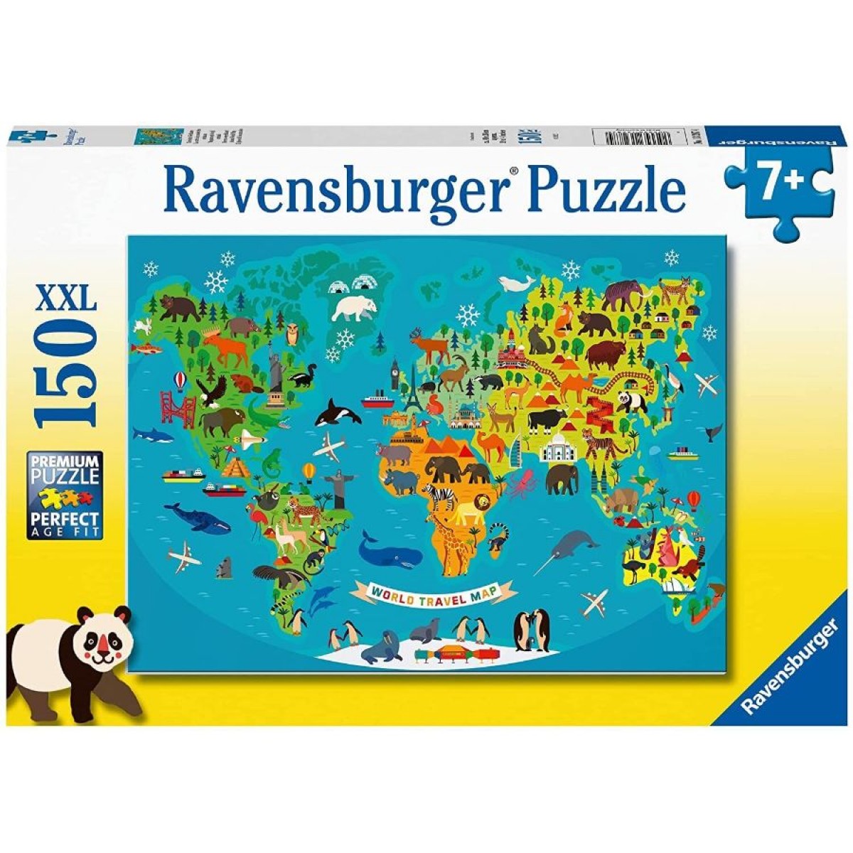 Puzzle Ravensburger din 150 XXL piese - Hartă a lumii cu animale