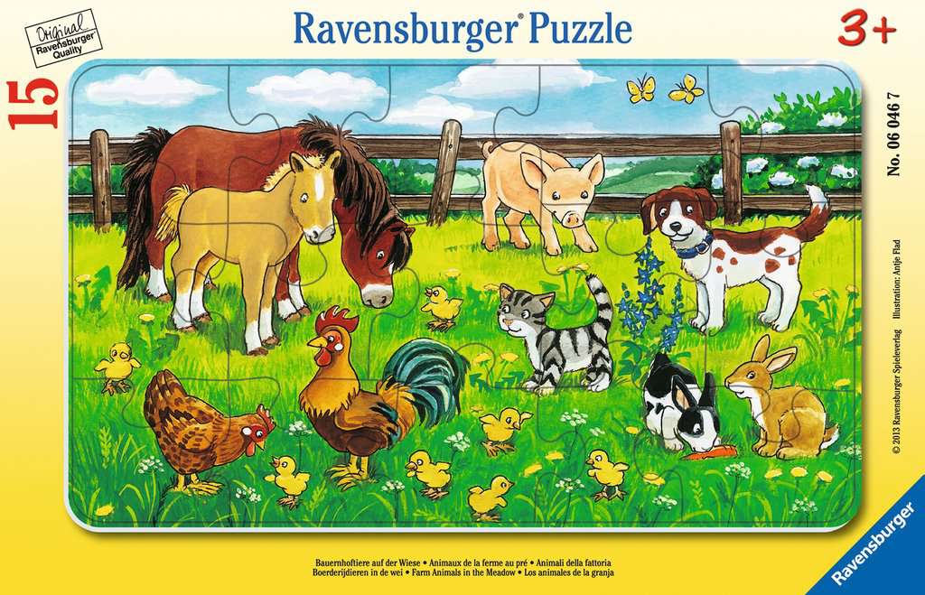 Puzzle Ravensburger din 15 de piese - Farm Animals in the Meadow