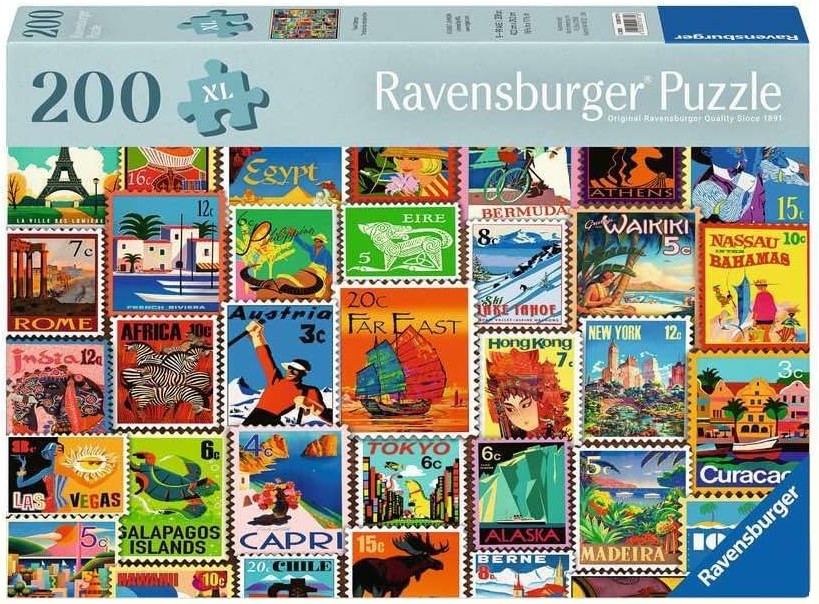 Puzzle Ravensburger din 200 XL piese - Timbre de călătorie