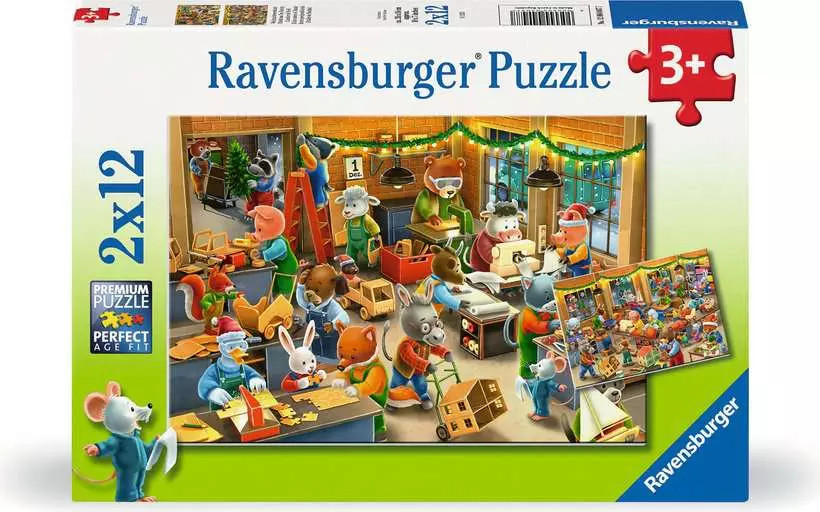Puzzle Ravensburger din 2 х 12 piese - Fabrica de jucării de Crăciun