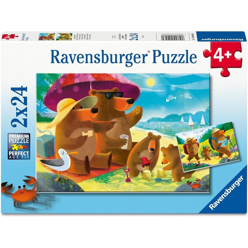 Puzzle Ravensburger din 2 х 24 piese - Vacanța în familie a urșilor