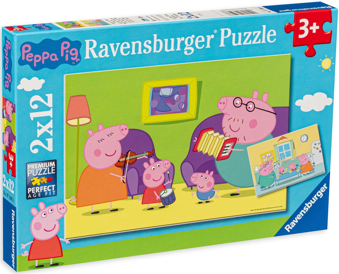 Puzzle Ravensburger din 2 x 12 de piese - Peppa Pig la domiciliu