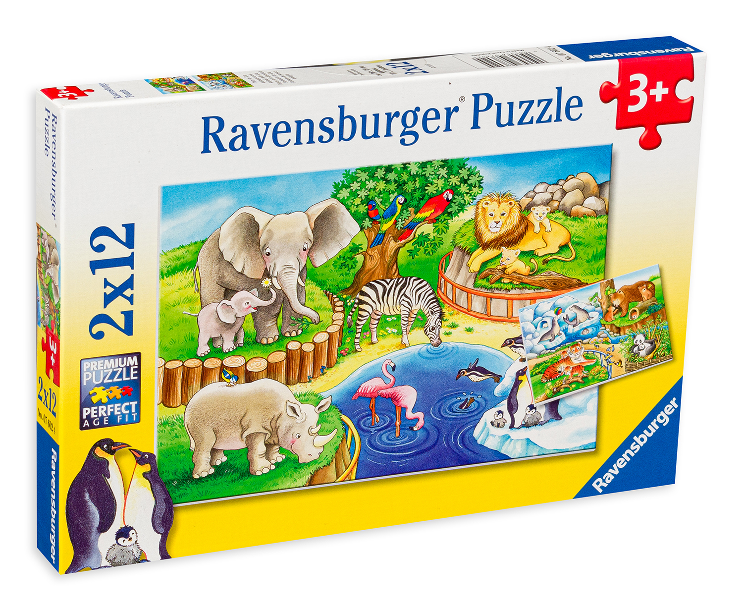 Puzzle Ravensburger din 2 x 12 de piese - Animale in gradina zoologica