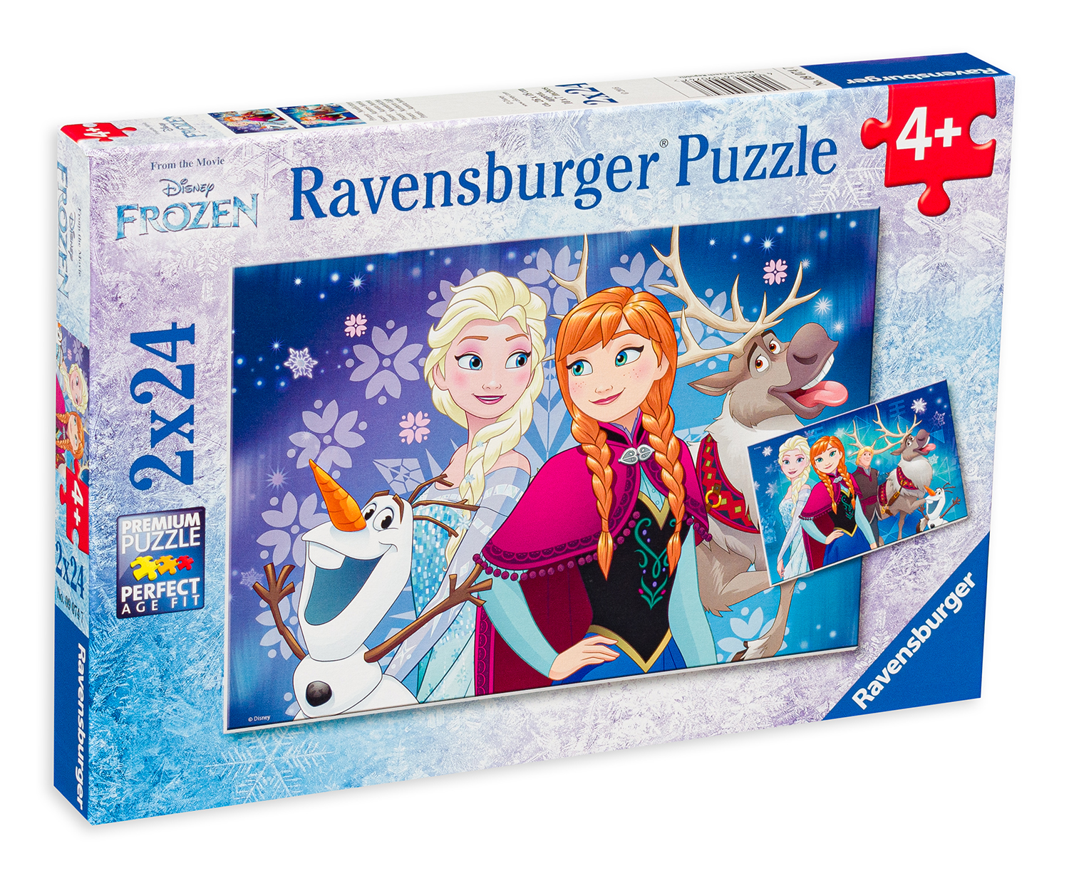 Puzzle Ravensburger din 2 x 24 de piese - Elsa, Anna, Olaf si  Sven