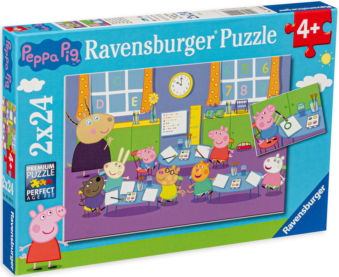 Puzzle Ravensburger din 2 x 24 de piese - Peppa Purcelusul la scoala