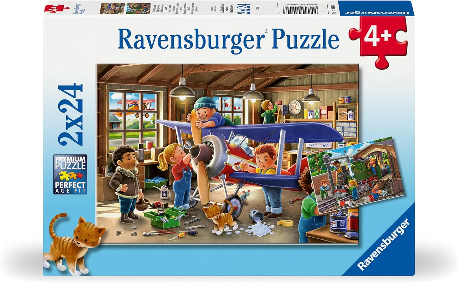 Puzzle Ravensburger din 2 x 24 piese - Reparații de aeronave și trenuri