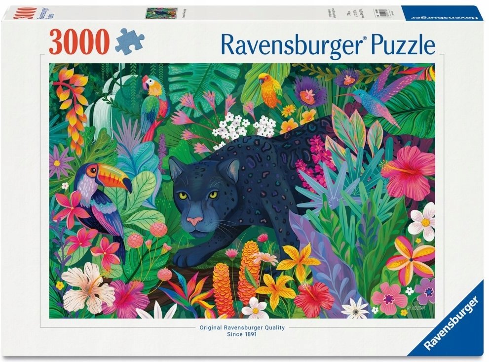 Puzzle Ravensburger din 3000 piese - Panteră în jungla înflorită