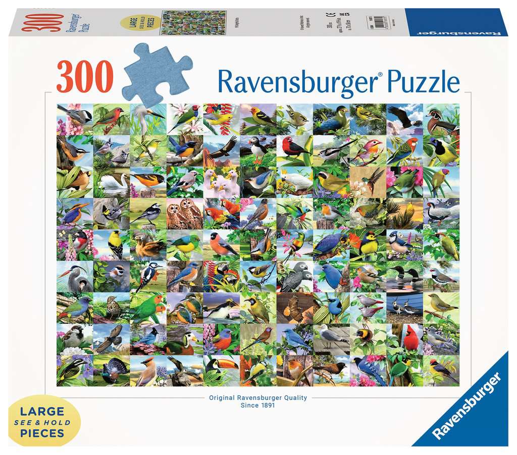 Puzzle Ravensburger din 300 XXL piese - 99 de păsări minunate