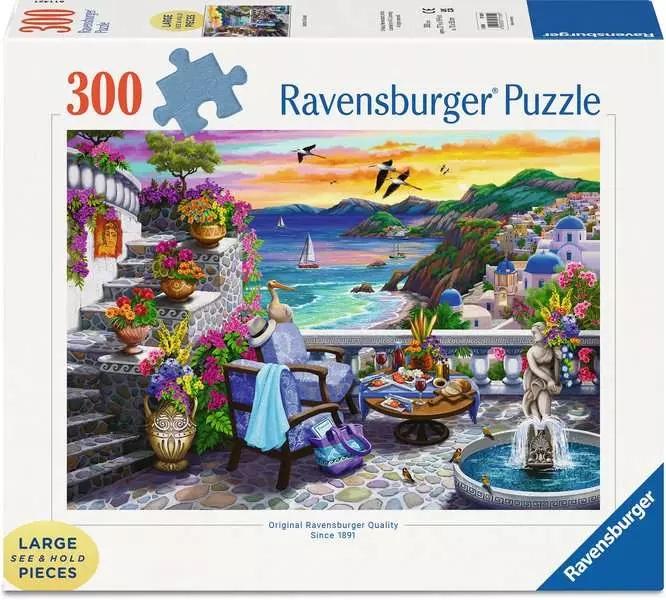 Puzzle Ravensburger din 300 XXL piese - Apus de soare în Santorini