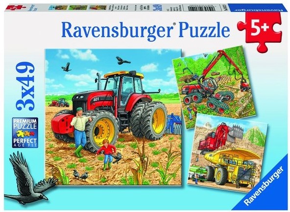 Puzzle Ravensburger de 3 x 49 piese  - Masini agricole