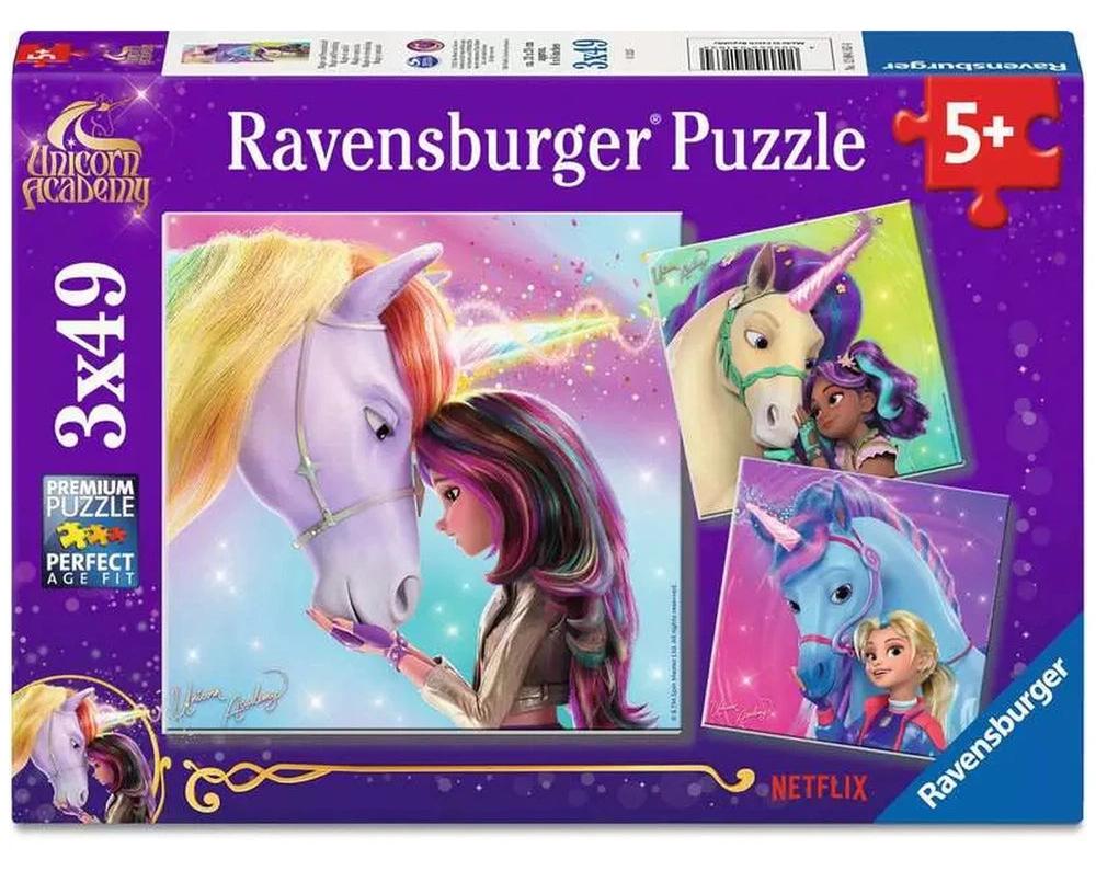 Puzzle Ravensburger din 3 x 49 piese - Academia Unicornilor