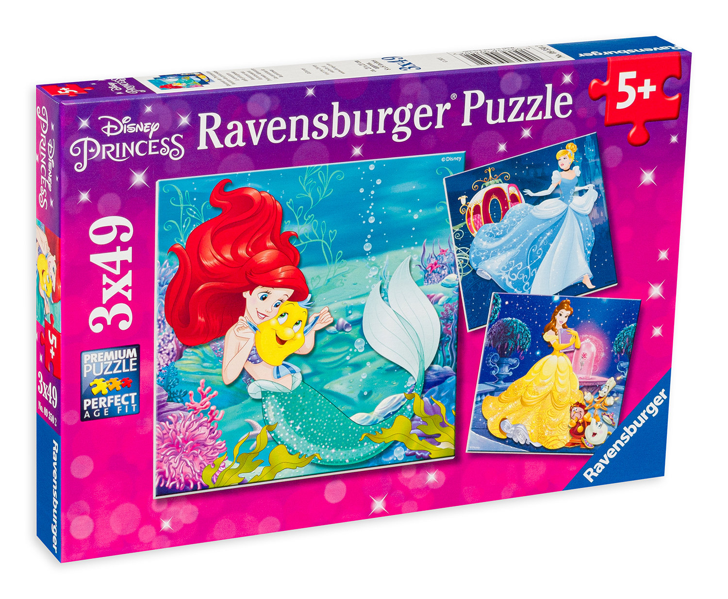 Puzzle Ravensburger din 3 x 49 de piese - Ariel, Bell, Cenusareasa